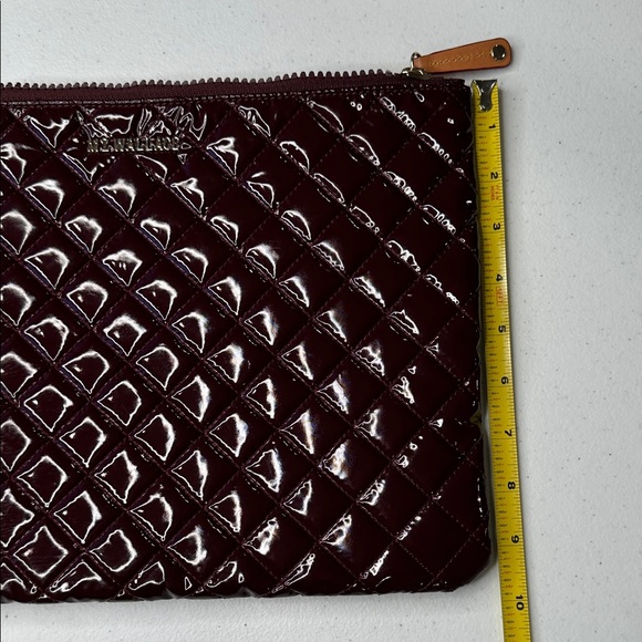 MZ WALLACE Quilted Burgundy Metro Large Nylon Pouch with Gold Chain